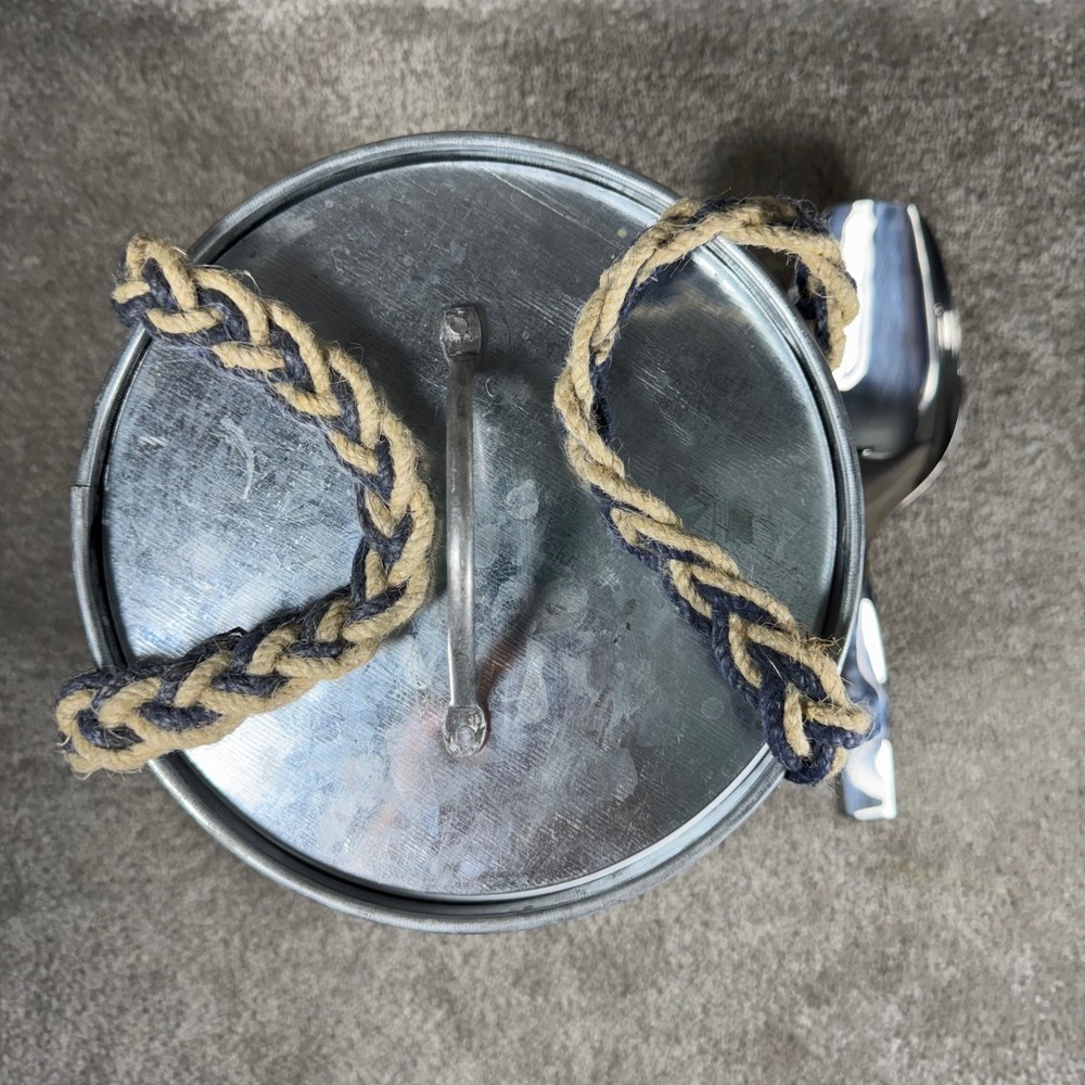 Ice Bucket Silver Galvanized Ribbed Rope Handle Nautical Farmhouse Set - Picture 7 of 14
